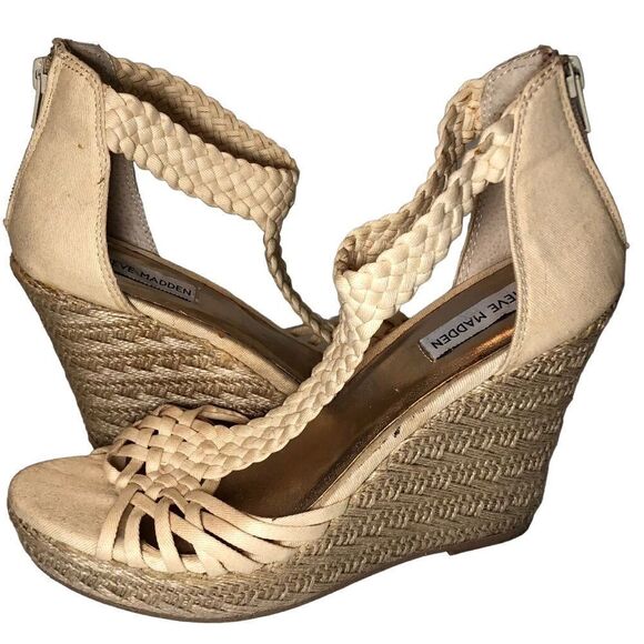 Steve Madden P-Rise Platform Wedge Sandals in Cream Women’s 7 1/2M - Picture 3 of 9